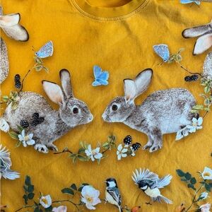 Yellow Kids Shirt with Rabbit and Butterfly Print